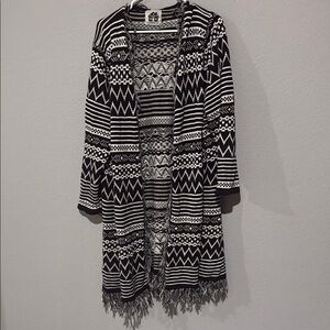 Storybook Knits Black and White Geometric Cardigan long oversized
